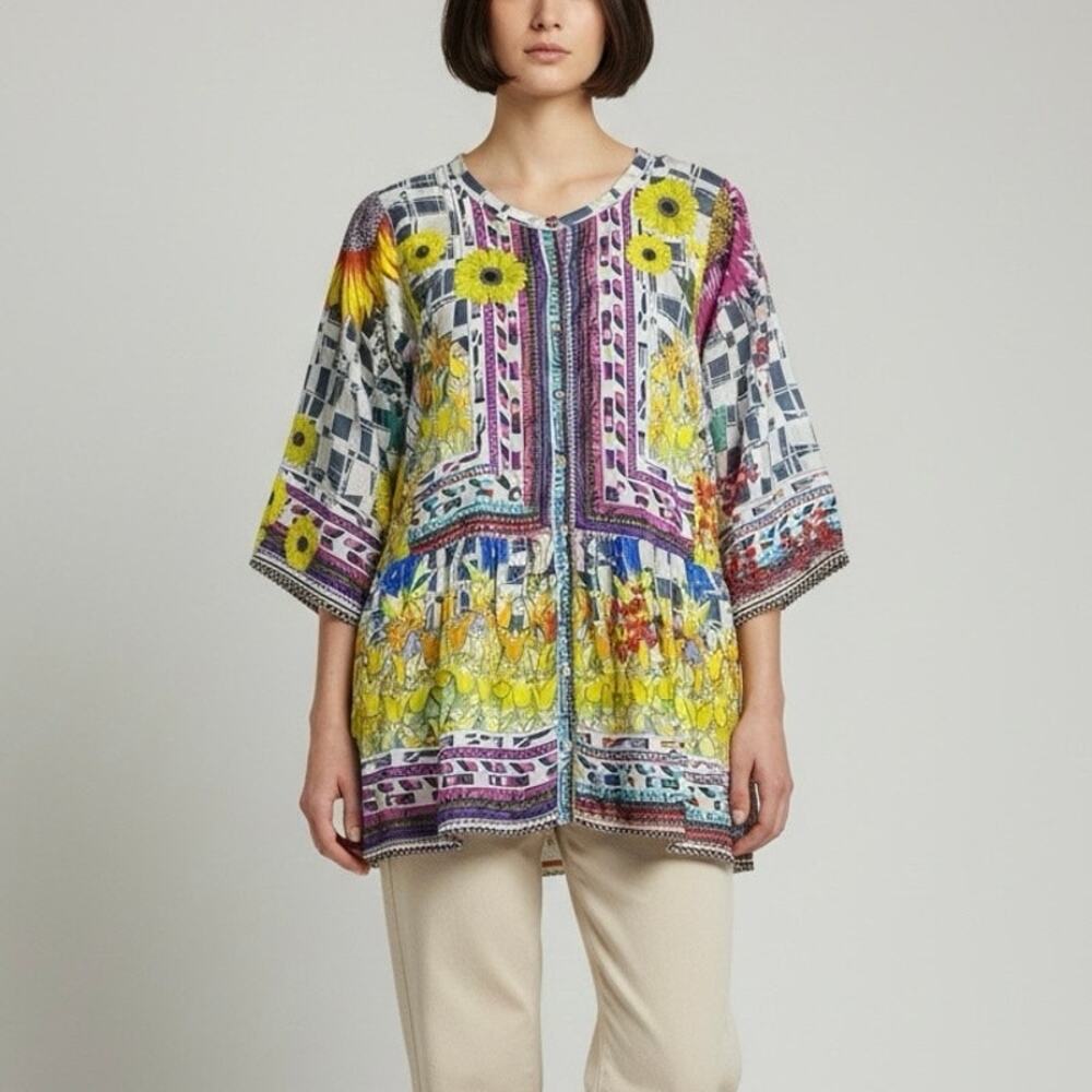 Johnny Was Silk Theda Tunic Top - S